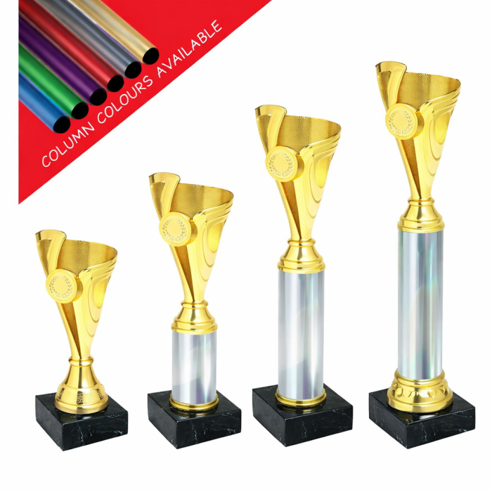 CENTRE HOLDER CUP COLUMN PLASTIC TROPHY - WITH CHOICE OF SPORTS CENTRE - 4 SIZES
